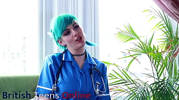 Blue haired alternative nurse takes care of your cock in an appointment