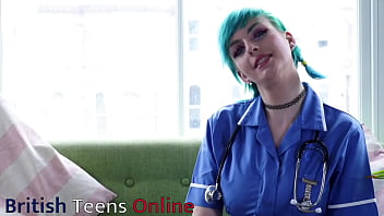 Blue haired alternative nurse takes care of your cock in an appointment