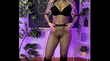 Nylon club putting on fishnet tights