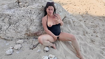 On a public beach with a horny curvy stepmom