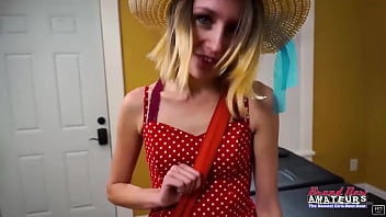 Petite blonde hottie pixie masturbtes and sucks a big cock to get pounded