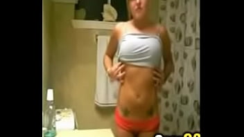 Tattooed blonde teen films herself teasing in bathroom camg8