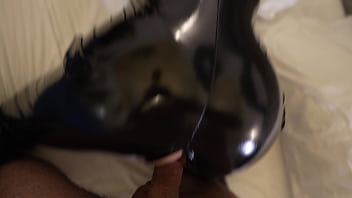 He picks me up and fucks me from behind and cums on my latex suit i love doggystyle