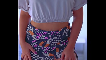 Tanned desi babe teases herself slowly in a short skirt