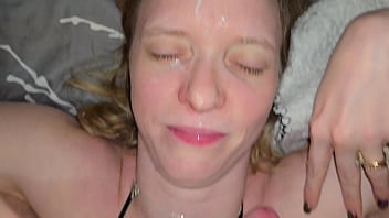 Milf takes a messy facial after face fucking