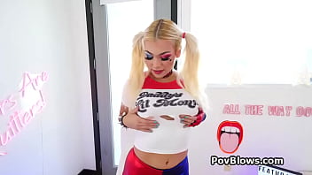 Lilith sits on scotts hard dick in her new harley quinn costume