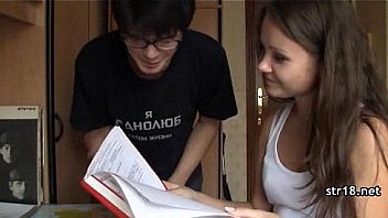 Amateur teen couple fucks in parents bed