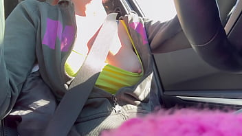 European stepmom artemisia love big natural boobs flashing in the car