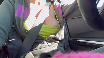 European stepmom artemisia love big natural boobs flashing in the car