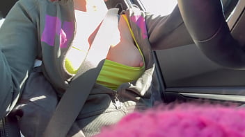 European stepmom artemisia love big natural boobs flashing in the car
