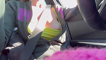 European stepmom artemisia love big natural boobs flashing in the car