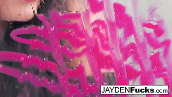 Hot brunette rubs her tight pussy