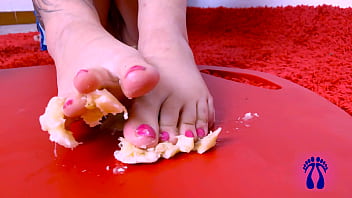 Italian feet steps on creamy banana