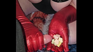 Huge load of cum covers the gummy candies she enjoys it and eats them with pleasure this is such a freaking good combination
