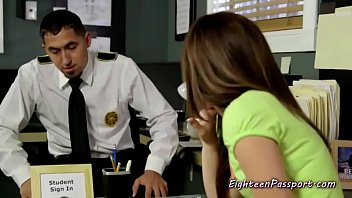 Petite teen blows a guard