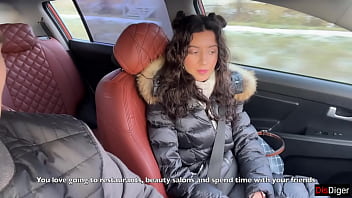 Risky public sex in the car huge cum on face and cumwalk in metro