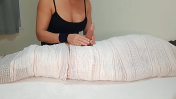Part3 mummified handjob with interruption of cum for two minutes