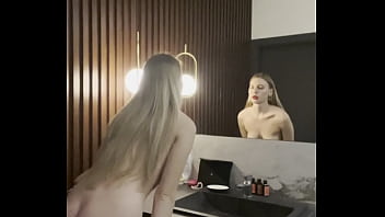 Blonde masturbates on the table