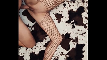 Skinny wife in mesh bodysuit