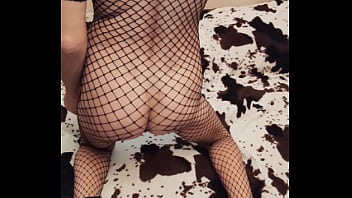 Skinny wife in mesh bodysuit