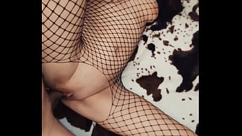 Skinny wife in mesh bodysuit