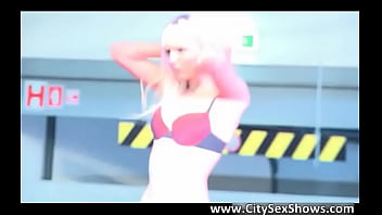 Blond with pleasure boobs stripping down