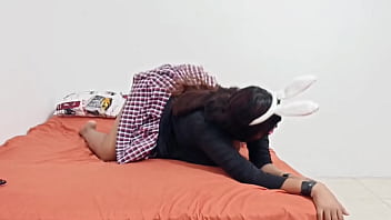 Cosplay sexy bunny touching everything