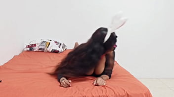 Cosplay sexy bunny touching everything
