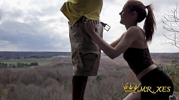 Busted freeuse redhead caught during public deepthroat and outdoor fucking on a cliff