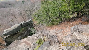 Busted freeuse redhead caught during public deepthroat and outdoor fucking on a cliff