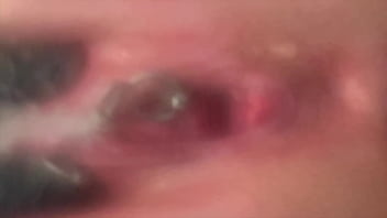 Pee very strong stream from my pierced pussy and my hands in latex glove