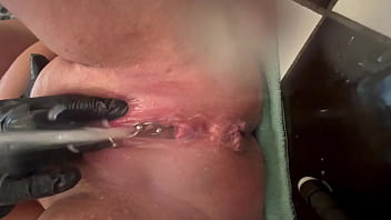 Pee very strong stream from my pierced pussy and my hands in latex glove