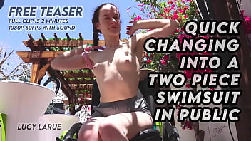 Quick changing into a two piece swimsuit in public