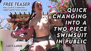 Quick changing into a two piece swimsuit in public