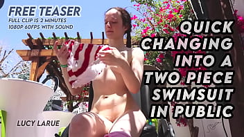 Quick changing into a two piece swimsuit in public