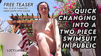 Quick changing into a two piece swimsuit in public