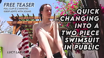 Quick changing into a two piece swimsuit in public