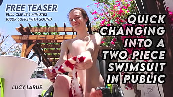 Quick changing into a two piece swimsuit in public