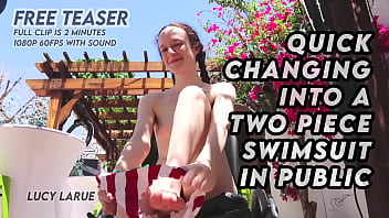 Quick changing into a two piece swimsuit in public