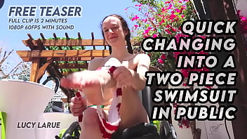Quick changing into a two piece swimsuit in public