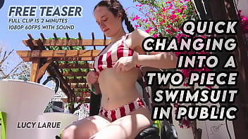 Quick changing into a two piece swimsuit in public