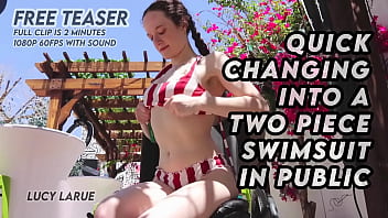 Quick changing into a two piece swimsuit in public