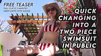 Quick changing into a two piece swimsuit in public