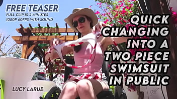 Quick changing into a two piece swimsuit in public