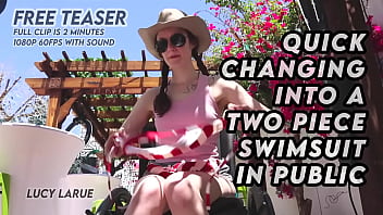 Quick changing into a two piece swimsuit in public