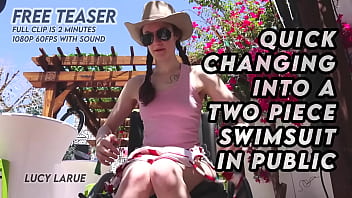 Quick changing into a two piece swimsuit in public
