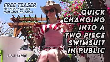 Quick changing into a two piece swimsuit in public