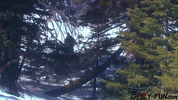 Busty brunette is having outdoor sex in the snow