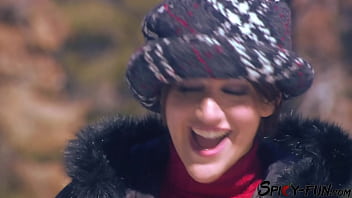 Busty brunette is having outdoor sex in the snow