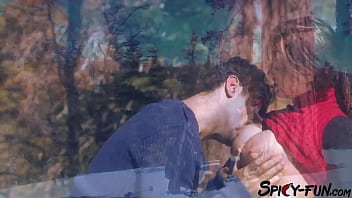 Busty brunette is having outdoor sex in the snow